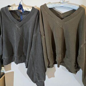 Lot of Two (2) Aerie Cropped Double V Neck Sweatshirts  size M